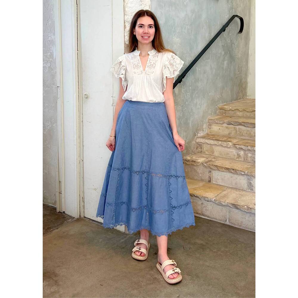 NEW ULLA JOHNSON lucia flared midi skirt in chambray